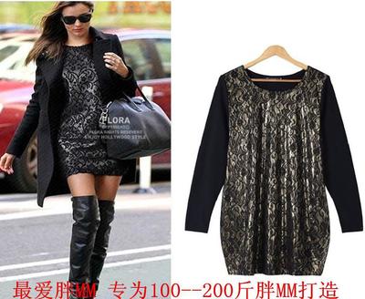 秋日優(yōu)雅之選 胖太太歐美氣質(zhì)寬松連衣裙，顯瘦復(fù)合蕾絲打造自信風(fēng)采